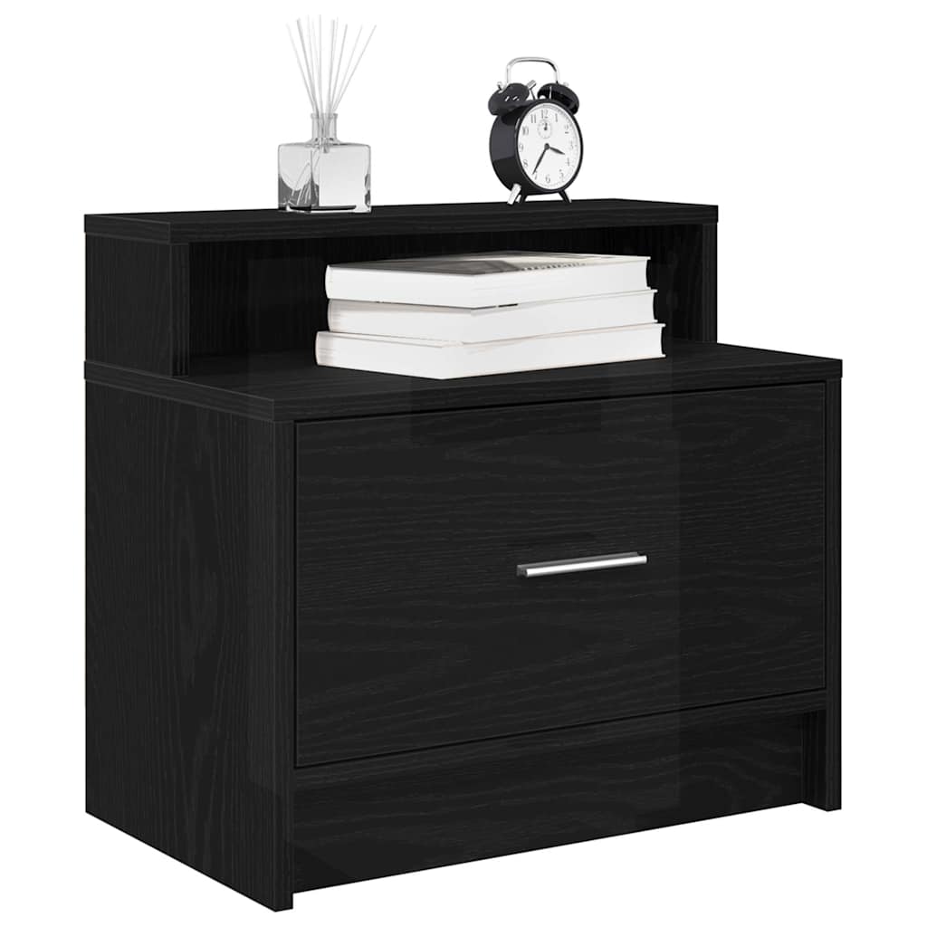sengebord med skuffe 51x31x47 cm sort-eg
