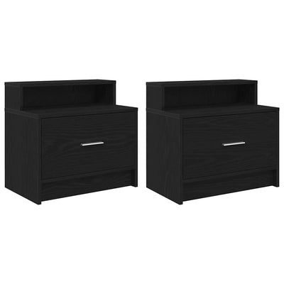 sengeborde med skuffe 2 stk. 51x31x47 cm sort-eg