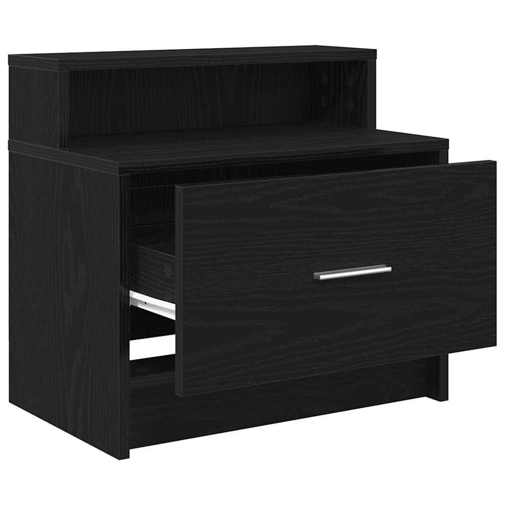 sengeborde med skuffe 2 stk. 51x31x47 cm sort-eg