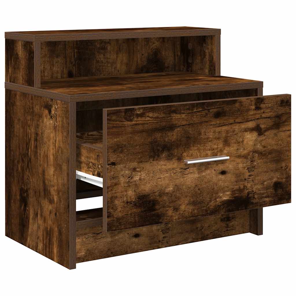 sengebord med skuffe 51x31x47 cm røget egetræsfarve