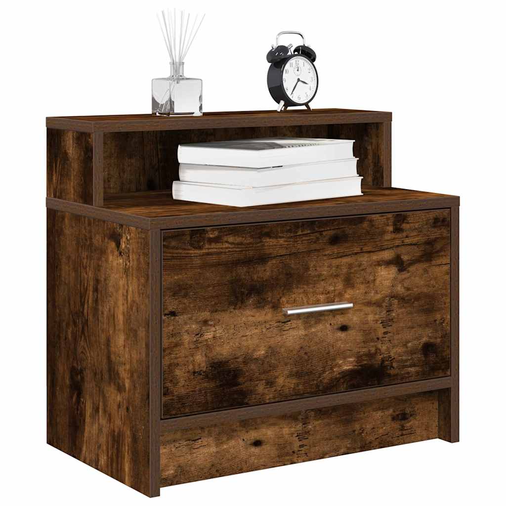 sengeborde med skuffe 2 stk. 51x31x47 cm røget egetræsfarve