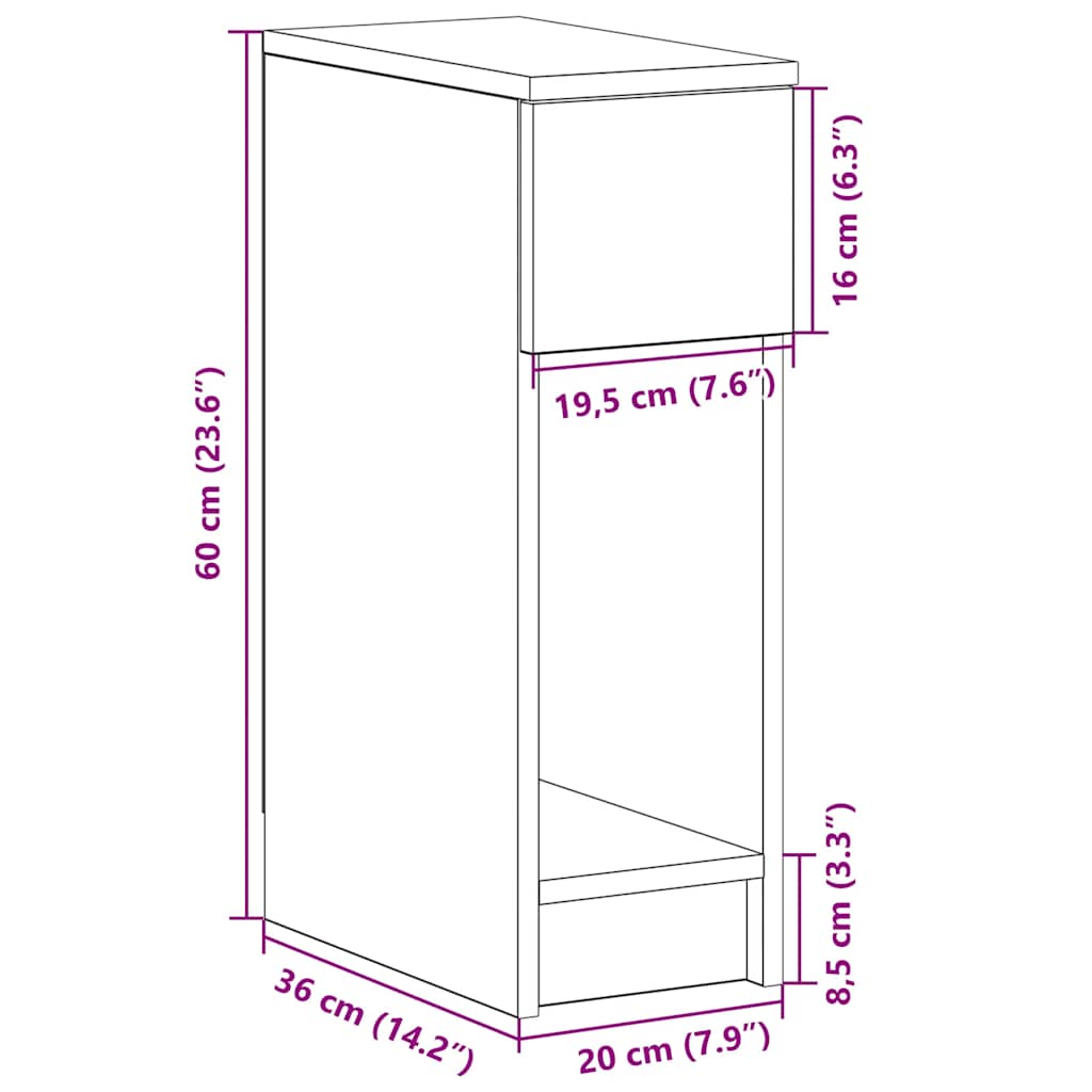 sengebord med skuffe 20x36x60 cm betongrå