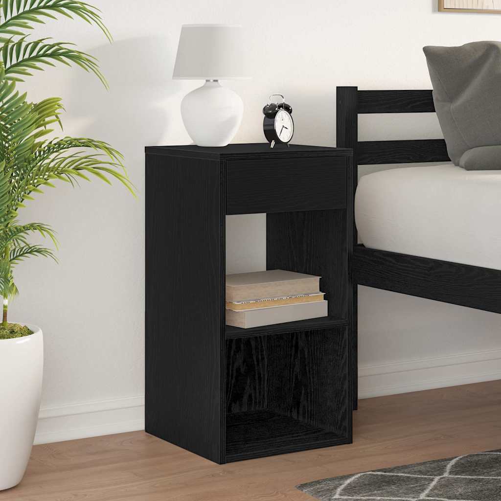 sengebord med skuffe 35x34x66,5 cm sort-eg