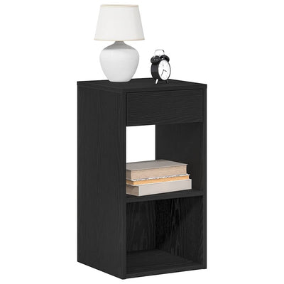 sengebord med skuffe 35x34x66,5 cm sort-eg