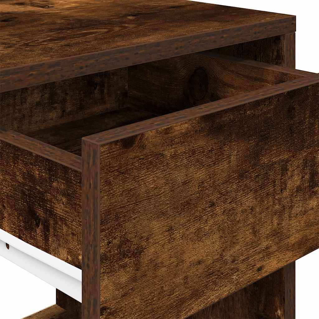 sengeborde med skuffe 2 stk. 35x34x66,5 cm røget egetræsfarve