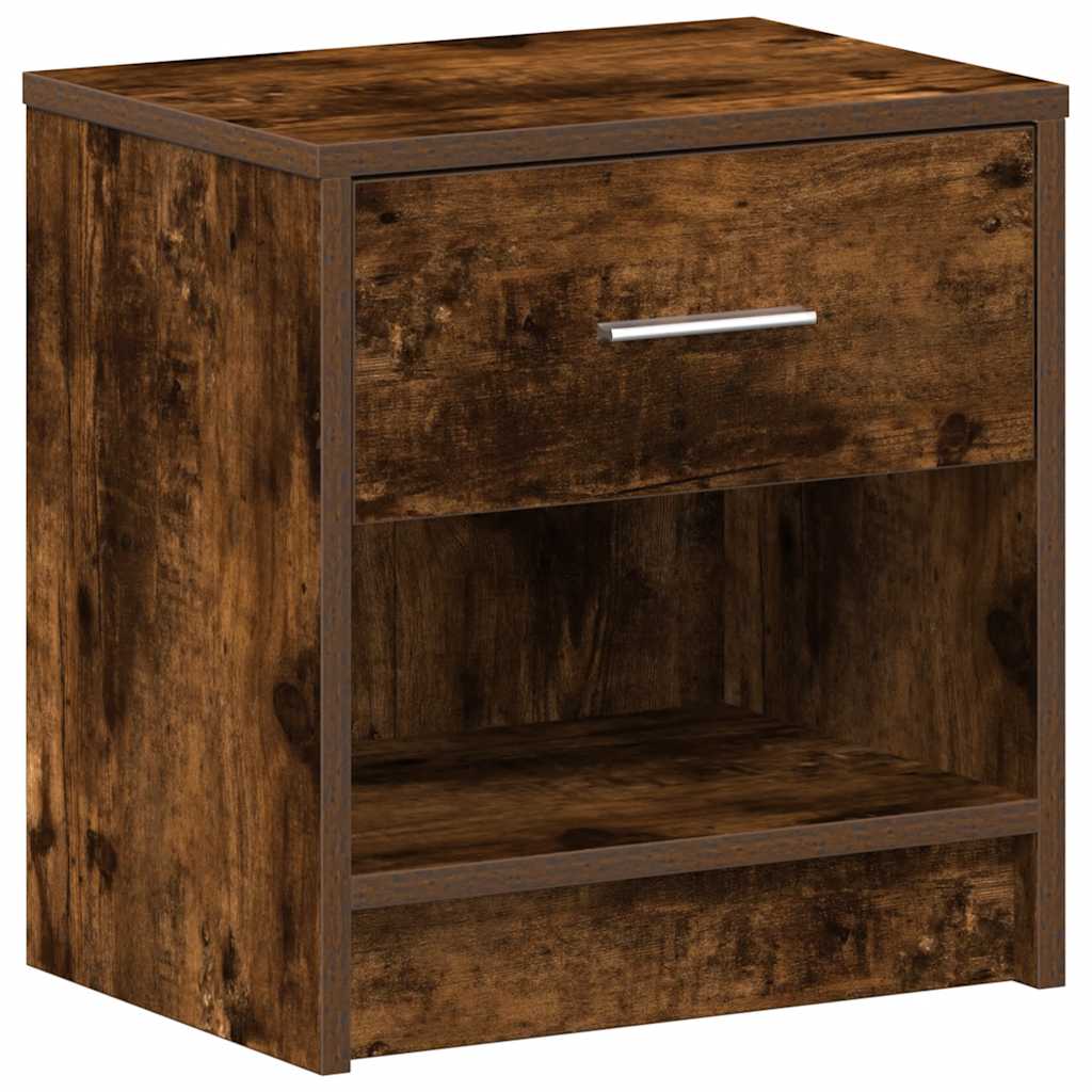 sengebord med skuffe 39x28x41 cm røget egetræsfarve