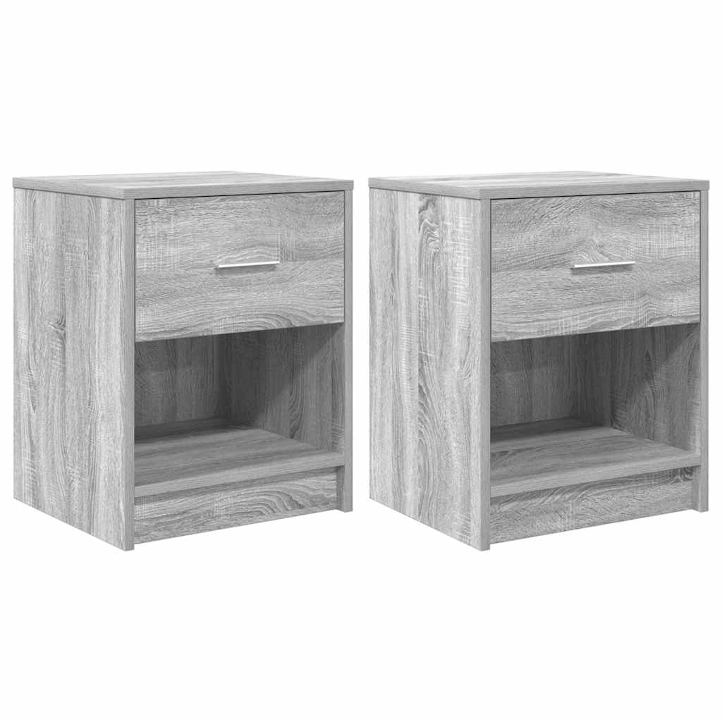 sengeborde 2 stk. med skuffe 40x34x50 cm grå sonoma-eg