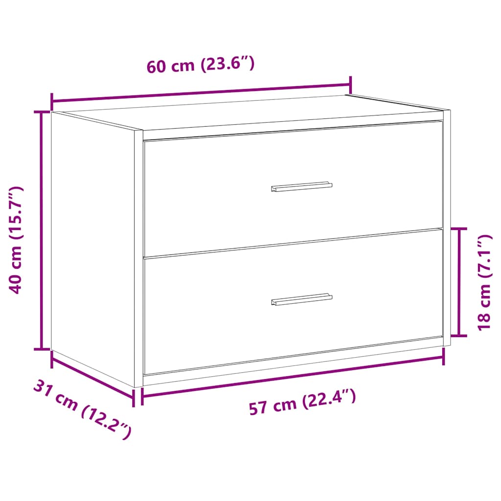skab med 2 skuffer 60x31x40 cm konstrueret træ sort-eg