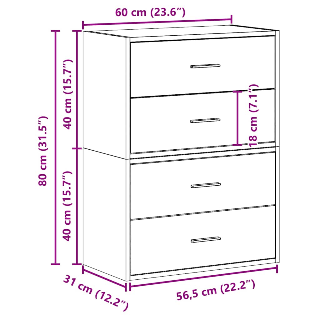 skabe med 2 skuffer 2 stk. 60x31x40 cm grå sonoma-eg