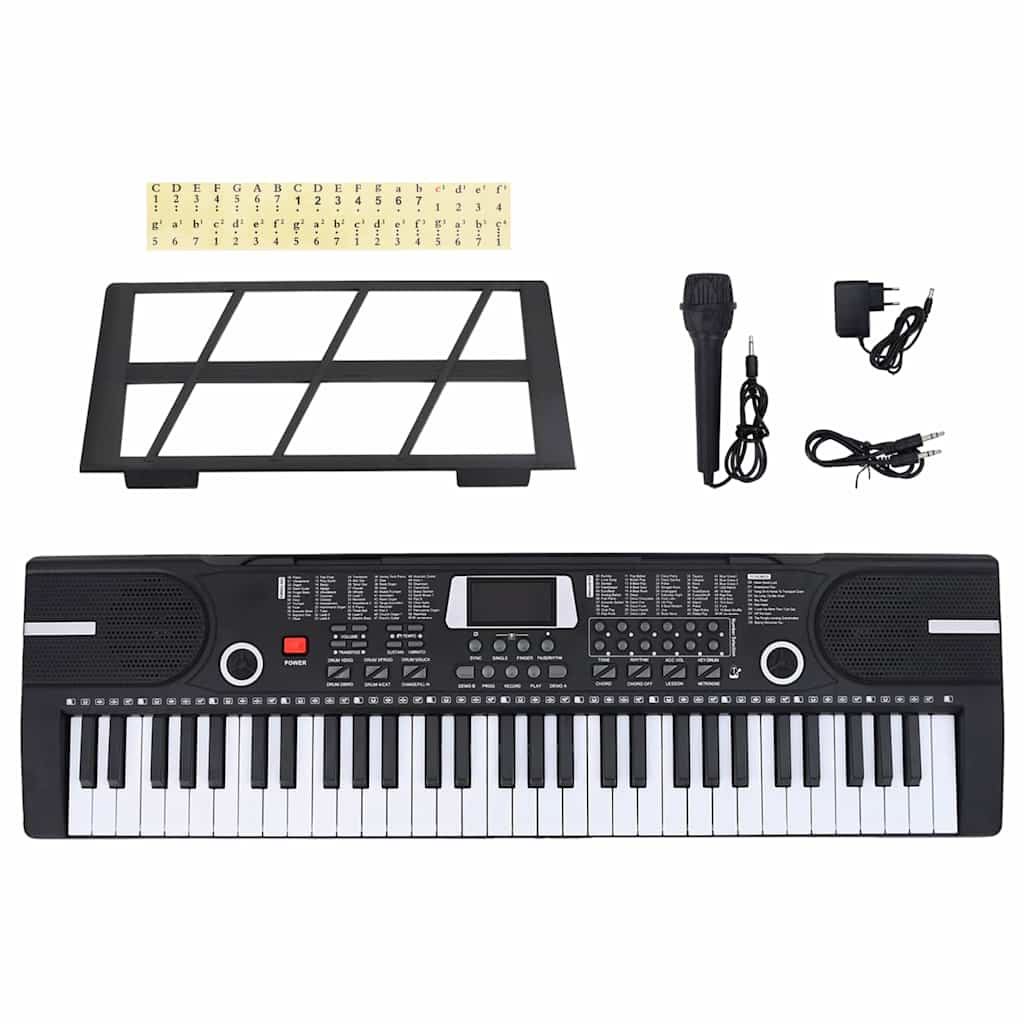 Elektrisk keyboard med 61 tangenter, mikrofon og nodestativ til børn
