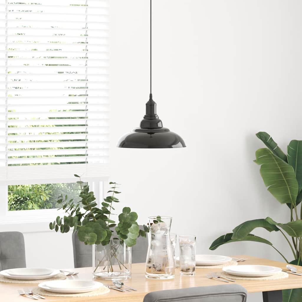 pendellampe højdejusterbar E27 Ø 31 cm metal glans sort