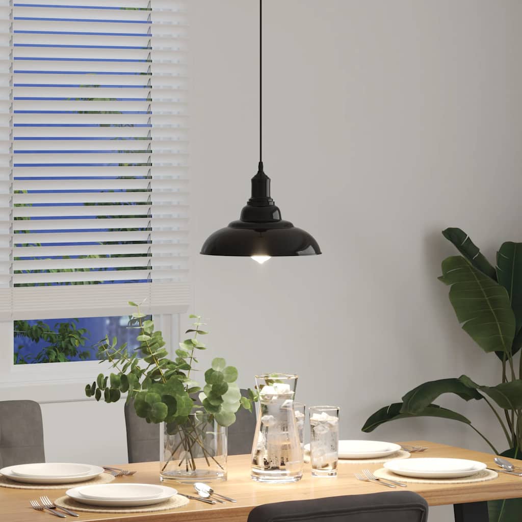 pendellampe højdejusterbar E27 Ø 31 cm metal glans sort
