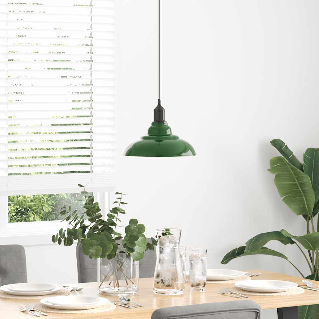pendellampe højdejusterbar E27 Ø 31 cm metal glans grøn