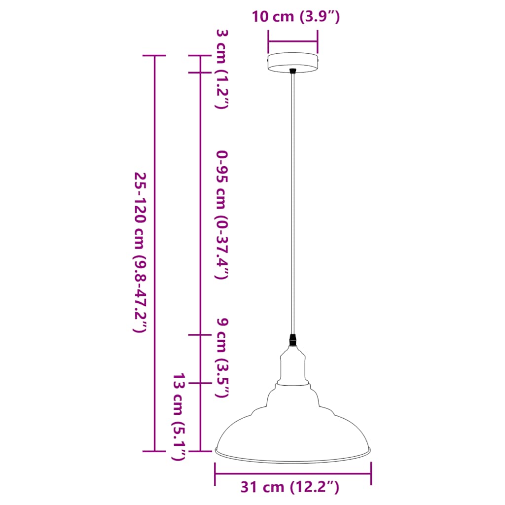 pendellampe højdejusterbar E27 Ø 31 cm metal glans hvid