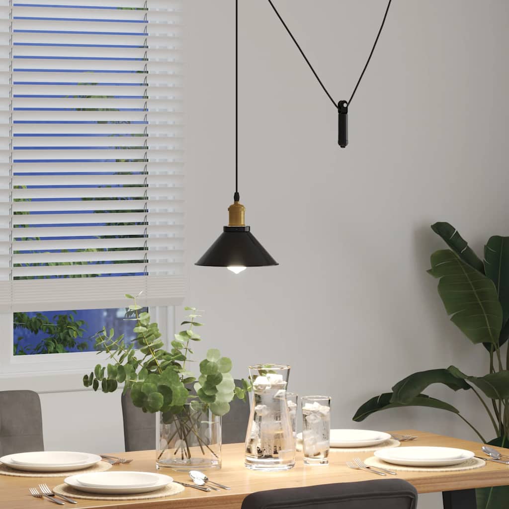 pendellampe højdejusterbar E27 Ø 22 cm metal glans sort