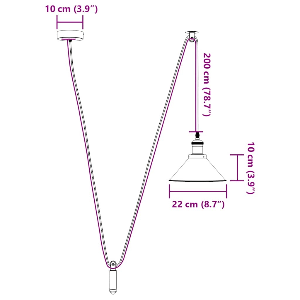 pendellampe højdejusterbar E27 Ø 22 cm metal glans sort