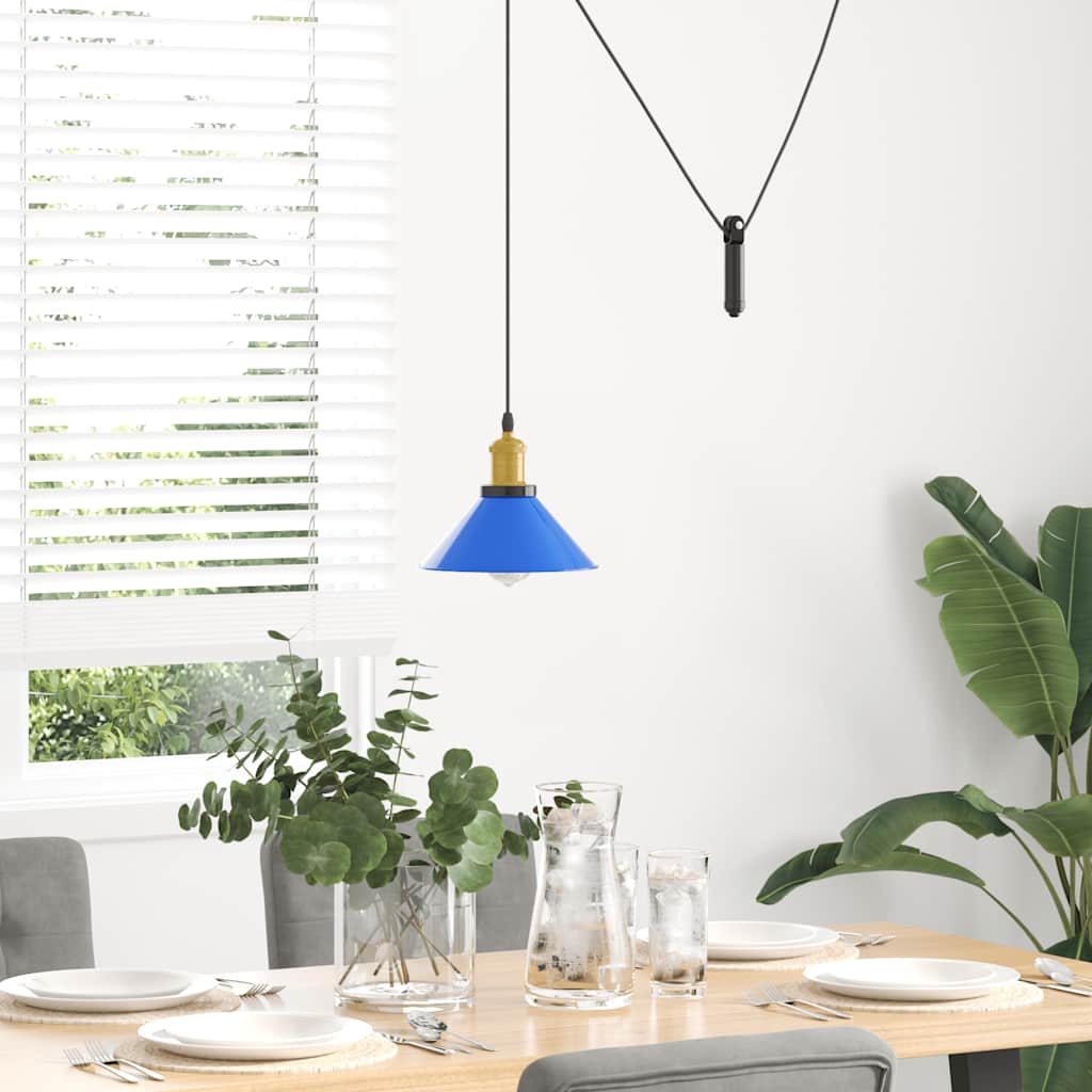 pendellampe højdejusterbar E27 Ø 22 cm metal glans mørkeblå