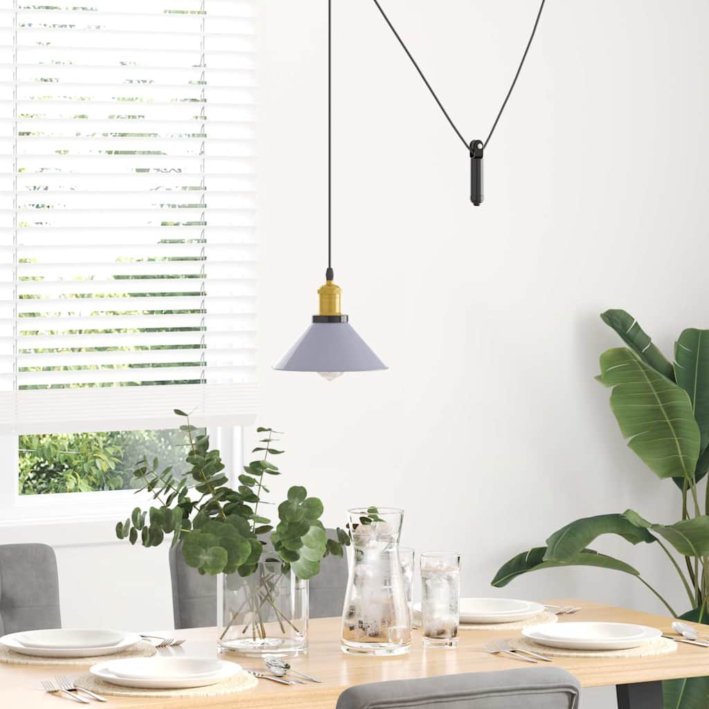 pendellampe højdejusterbar E27 Ø 22 cm metal glans grå