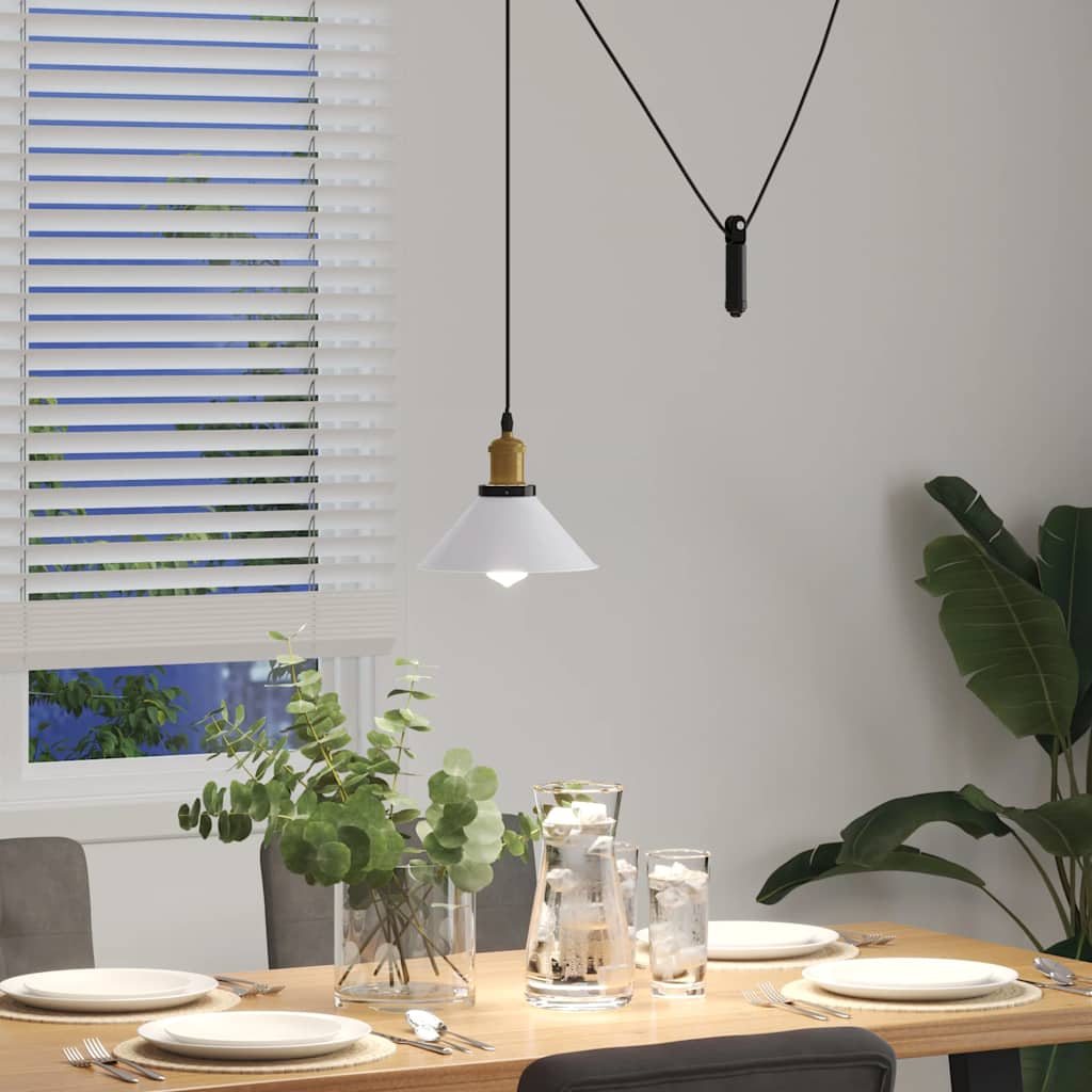 pendellampe højdejusterbar E27 Ø 22 cm metal glans hvid