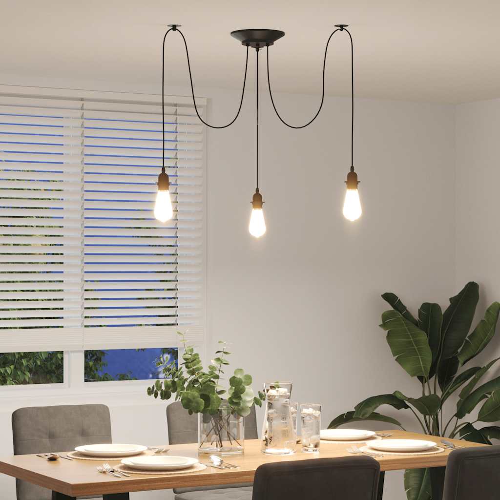 pendellampe med 3 lampeholdere E27 metal sort