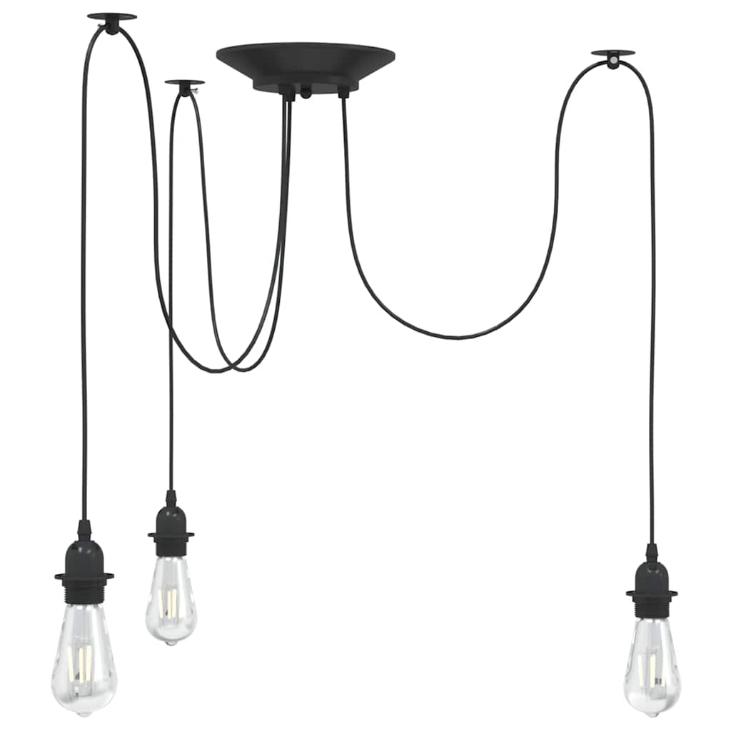 pendellampe med 3 lampeholdere E27 metal sort billede