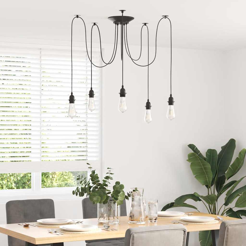 pendellampe med 5 lampeholdere E27 metal sort