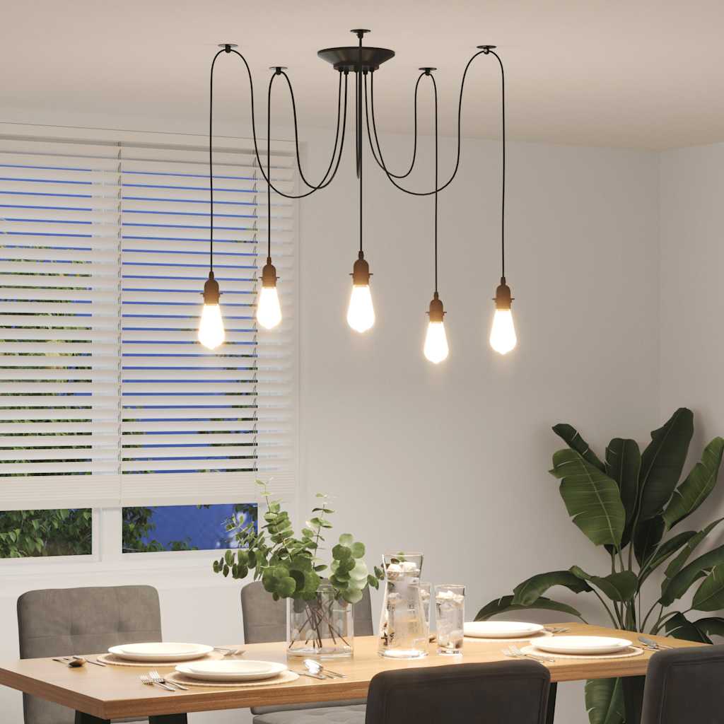 pendellampe med 5 lampeholdere E27 metal sort