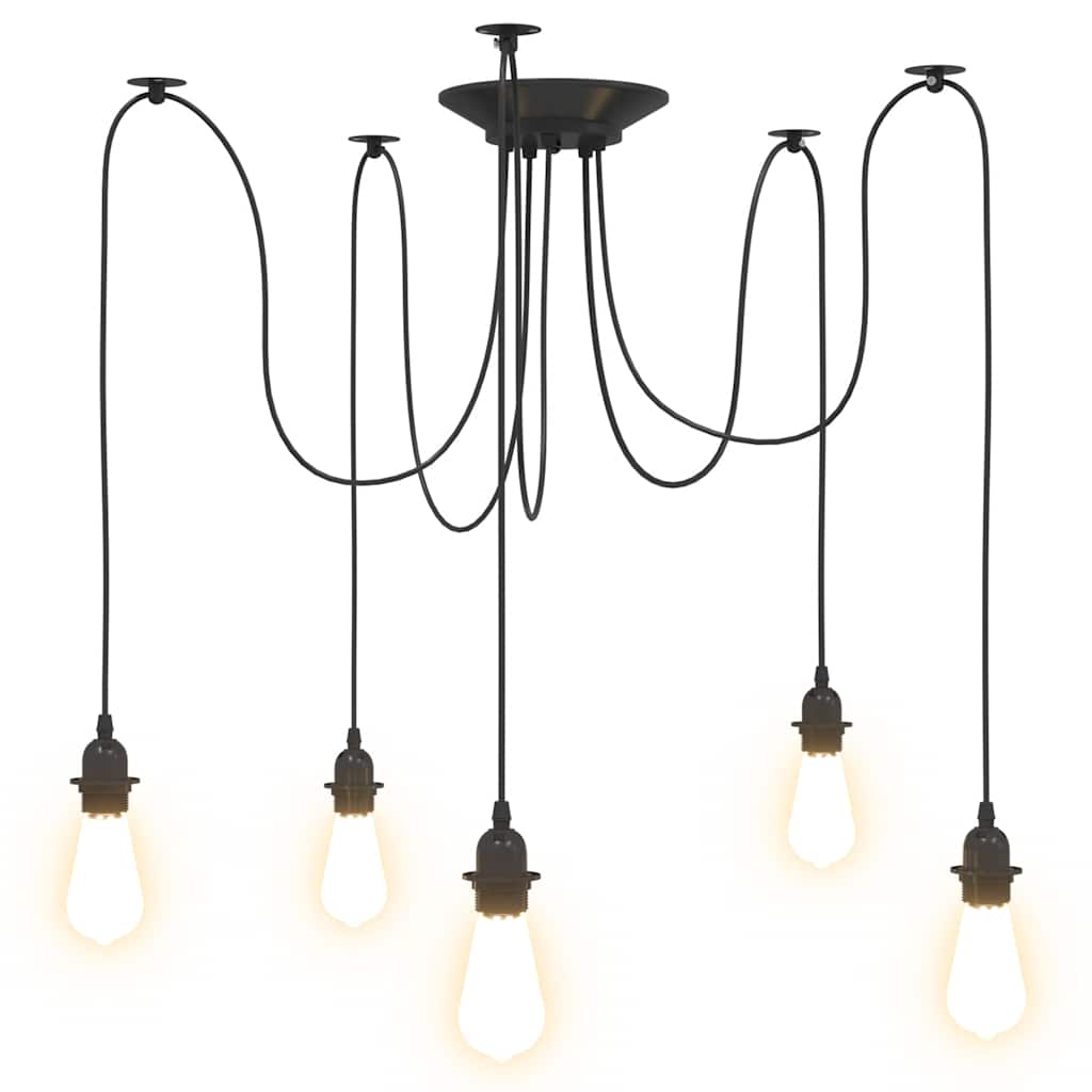 pendellampe med 5 lampeholdere E27 metal sort