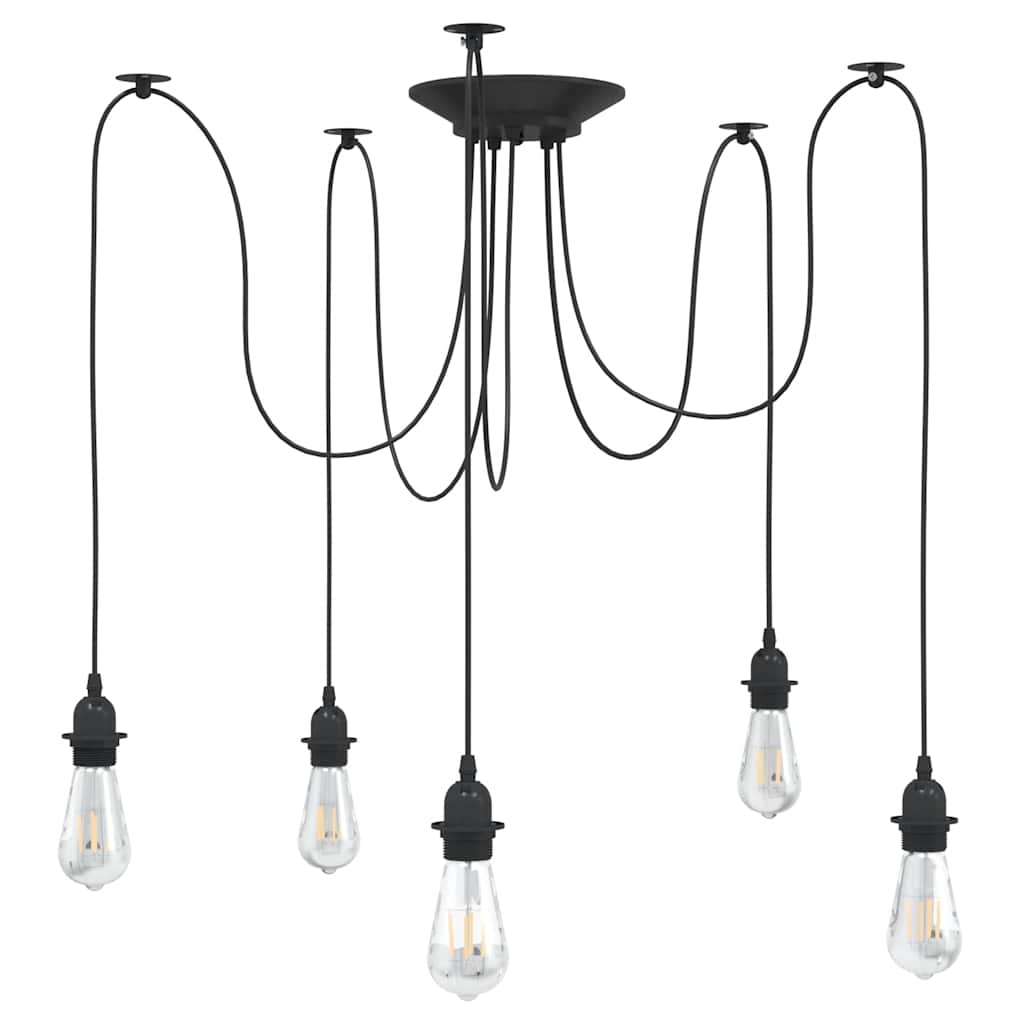 pendellampe med 5 lampeholdere E27 metal sort billede
