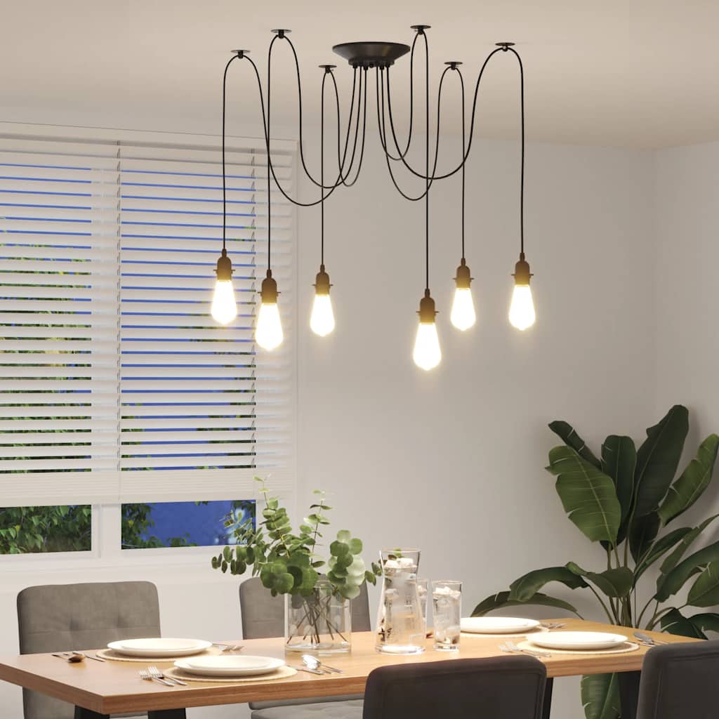 pendellampe med 6 lampeholdere E27 metal sort