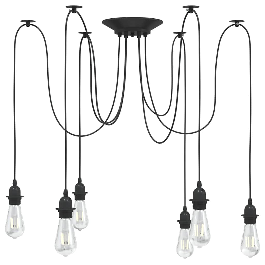 pendellampe med 6 lampeholdere E27 metal sort billede