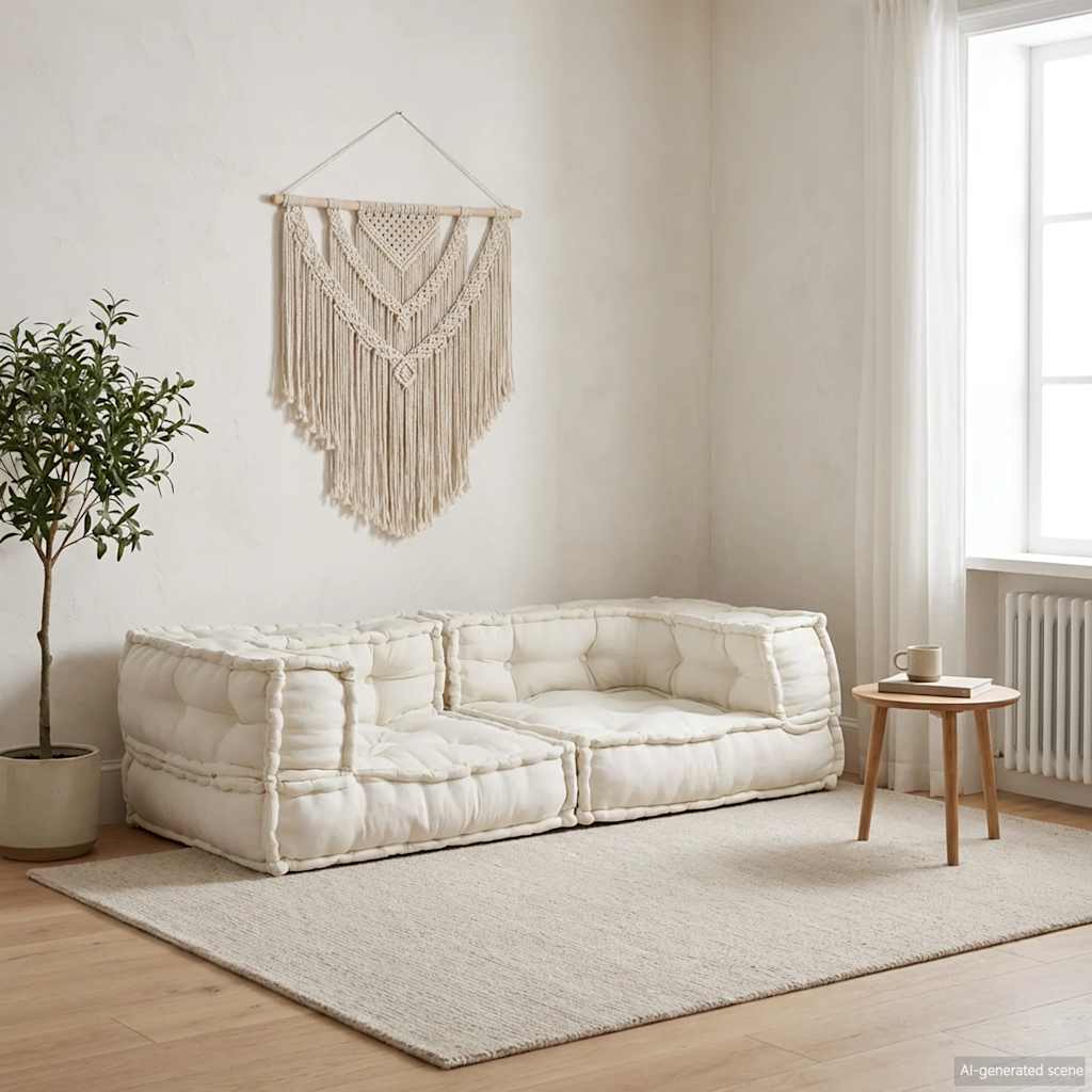 2-personers modulsofa i stof - 140 × 70 × 36 cm, cremefarvet