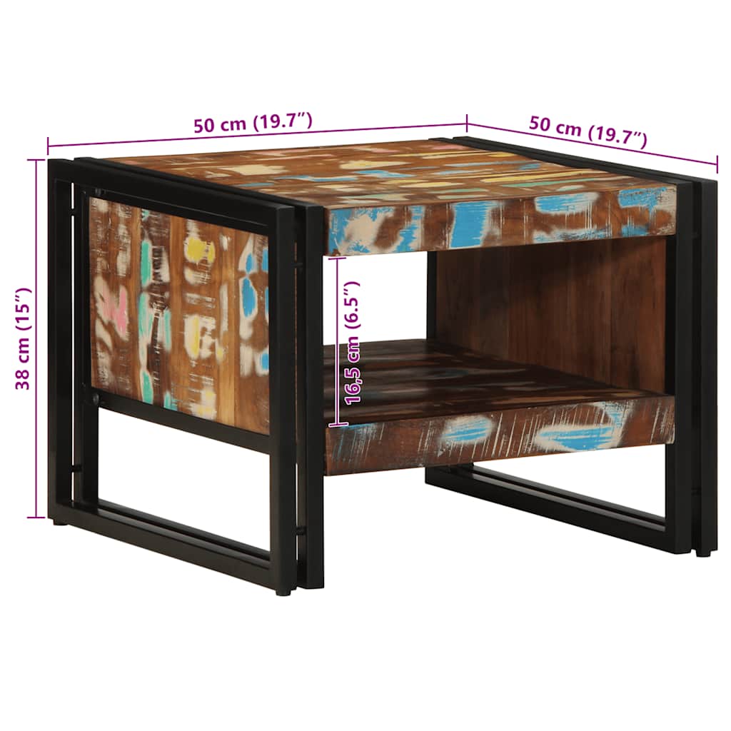 sofabord 50x50x38 cm massivt genbrugstræ flerfarvet