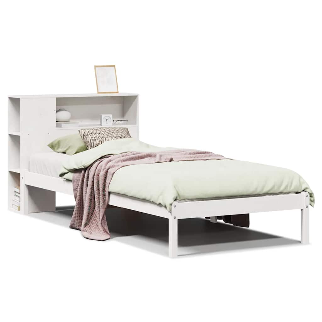 seng med reol uden madras 75x190 cm massivt fyrretræ hvid