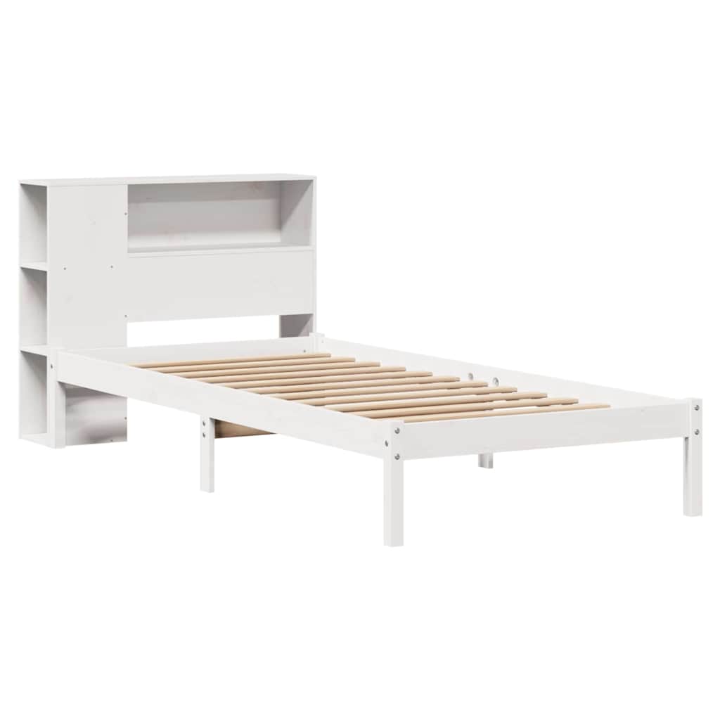 seng med reol uden madras 75x190 cm massivt fyrretræ hvid