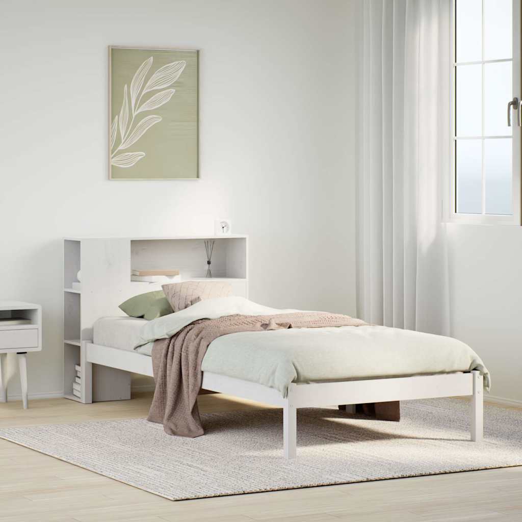 seng med reol uden madras 75x190 cm massivt fyrretræ hvid