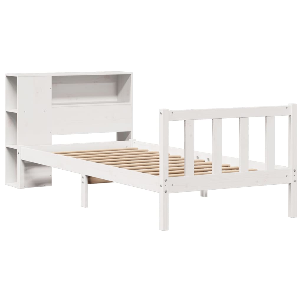 seng med reol uden madras 75x190 cm massivt fyrretræ hvid