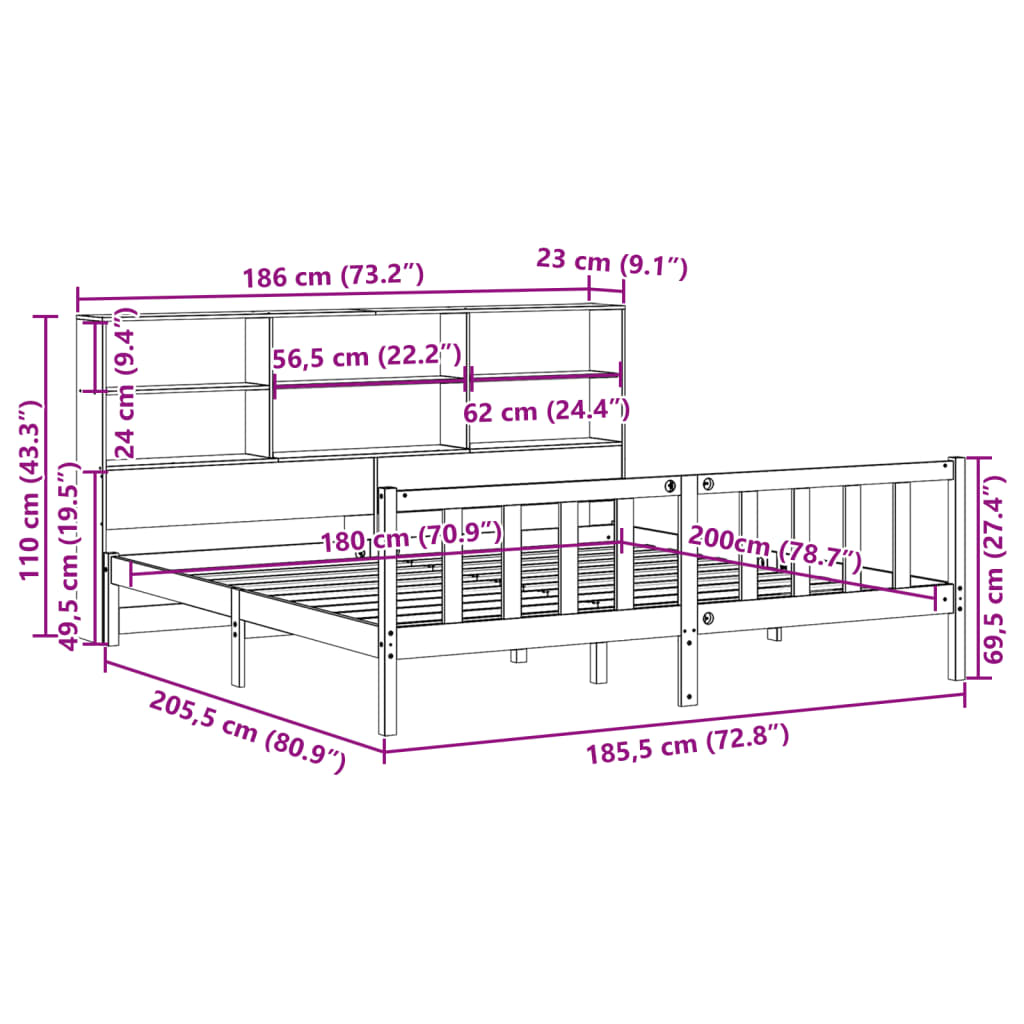 seng med reol uden madras 180x200cm massivt fyrretræ gyldenbrun