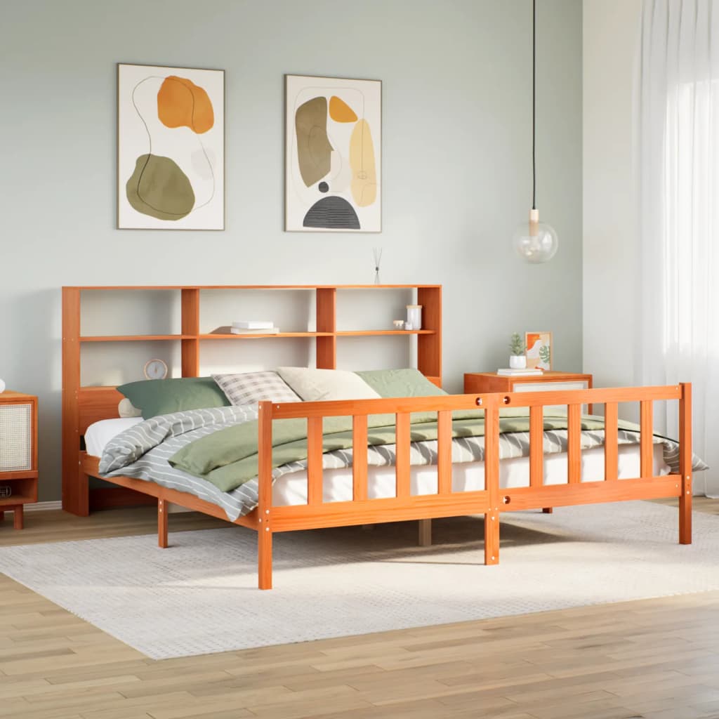 seng med reol uden madras 180x200cm massivt fyrretræ gyldenbrun