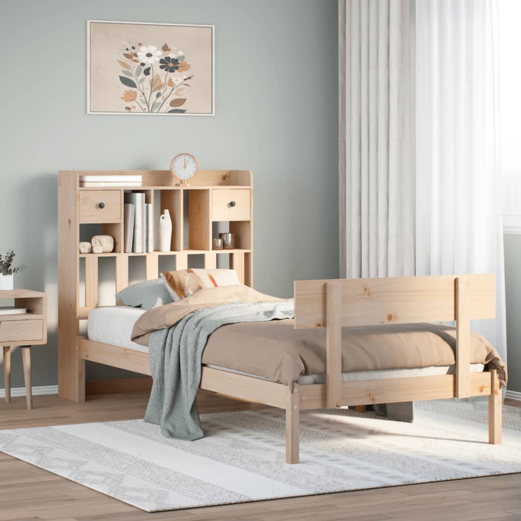 seng med reol uden madras 90x200 cm massivt fyrretræ