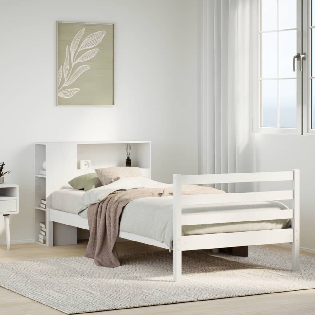 seng med reol uden madras 75x190 cm massivt fyrretræ hvid