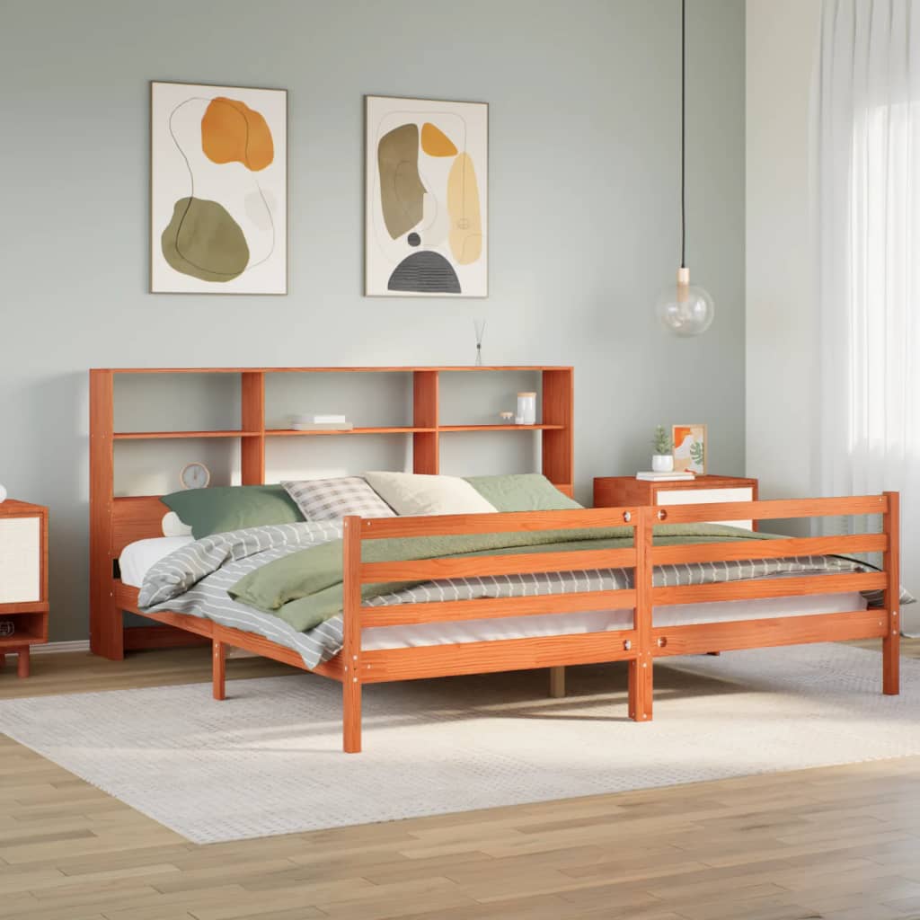 seng med reol uden madras 180x200 cm massivt træ gyldenbrun