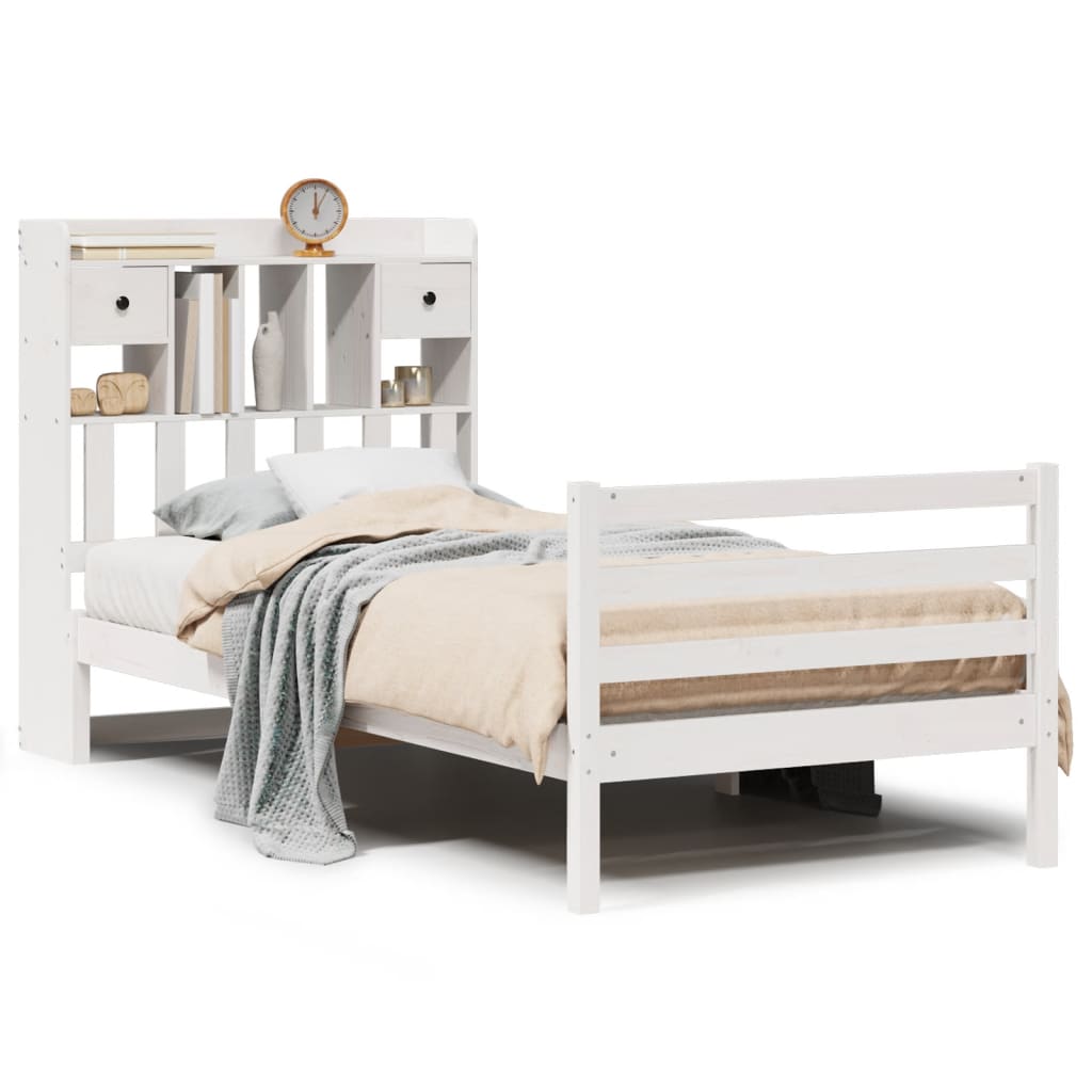 seng med reol uden madras 90x190 cm massivt fyrretræ hvid