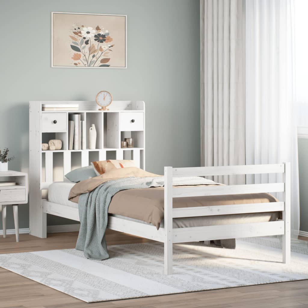 seng med reol uden madras 90x190 cm massivt fyrretræ hvid