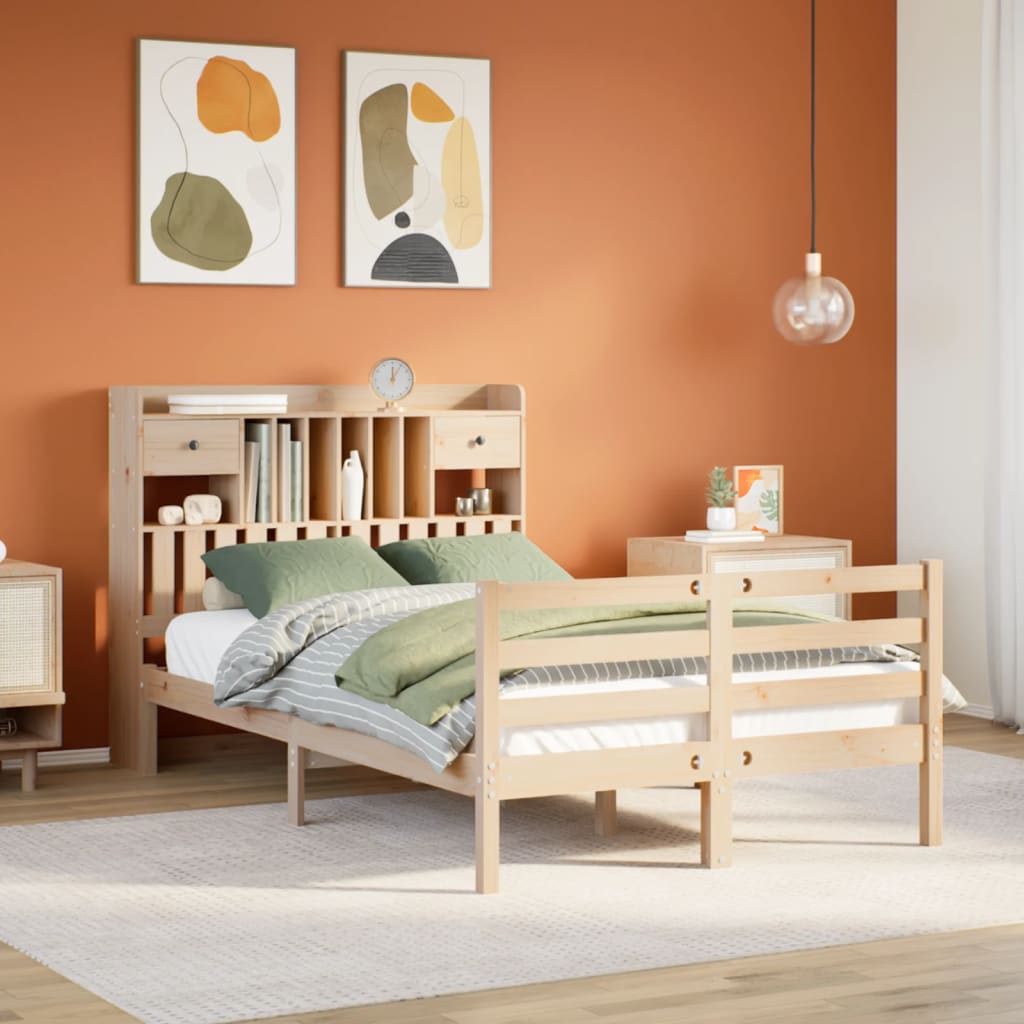 seng med reol uden madras 135x190 cm massivt fyrretræ