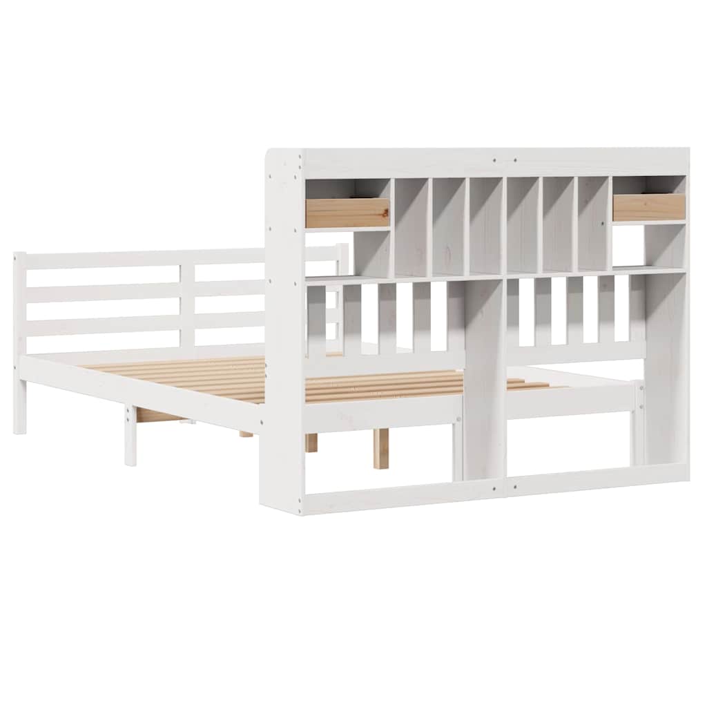 seng med reol uden madras 140x190 cm massivt fyrretræ hvid