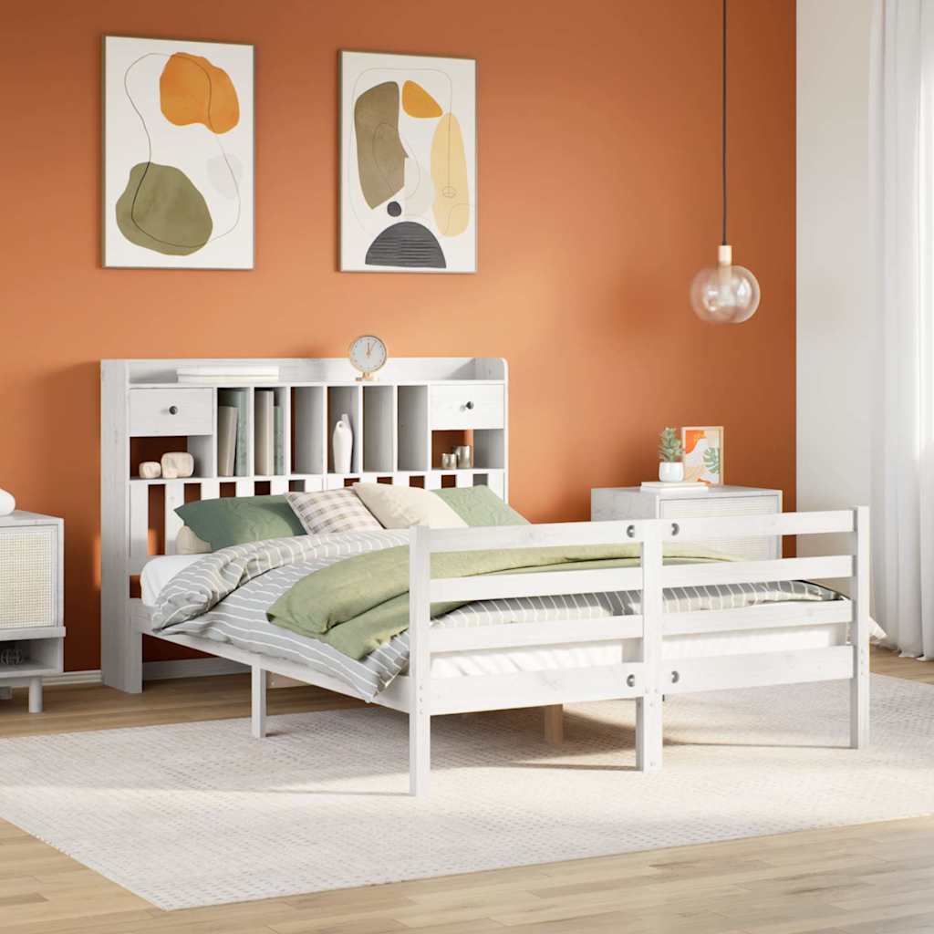 seng med reol uden madras 140x190 cm massivt fyrretræ hvid