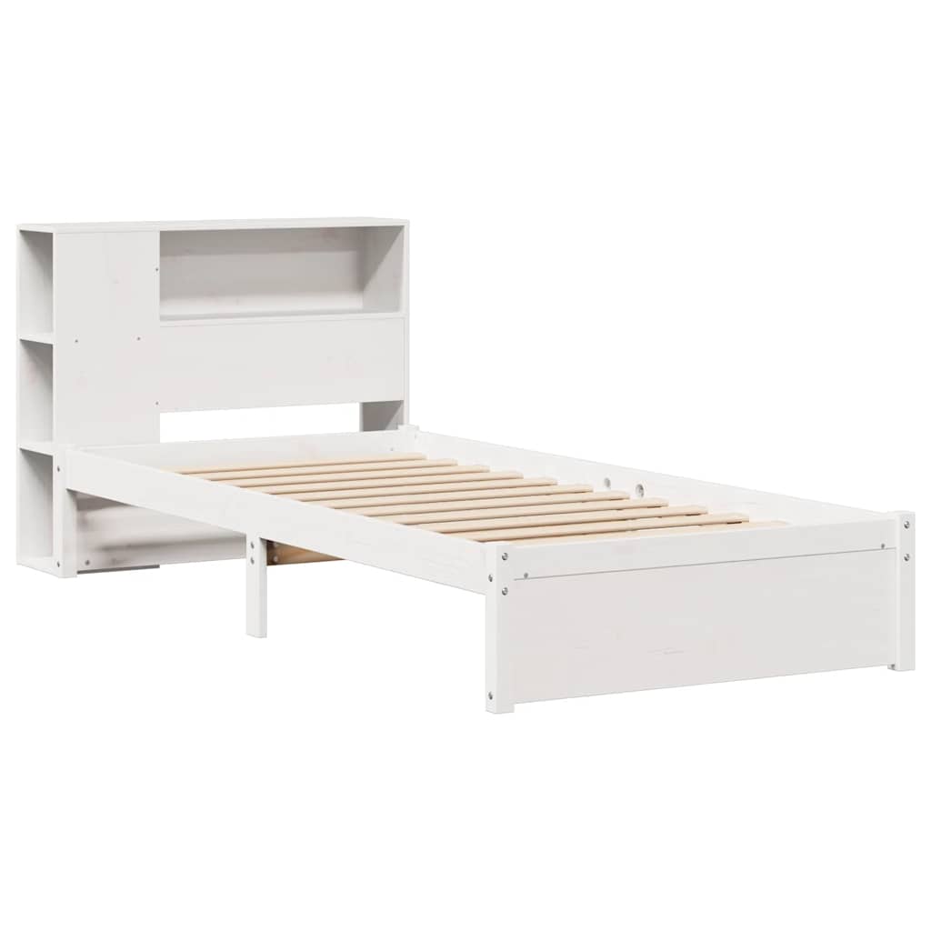 seng med reol uden madras 75x190 cm massivt fyrretræ hvid