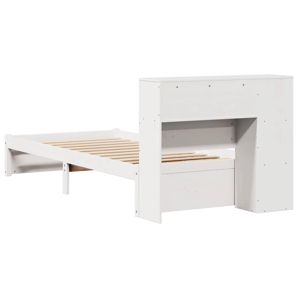 seng med reol uden madras 75x190 cm massivt fyrretræ hvid