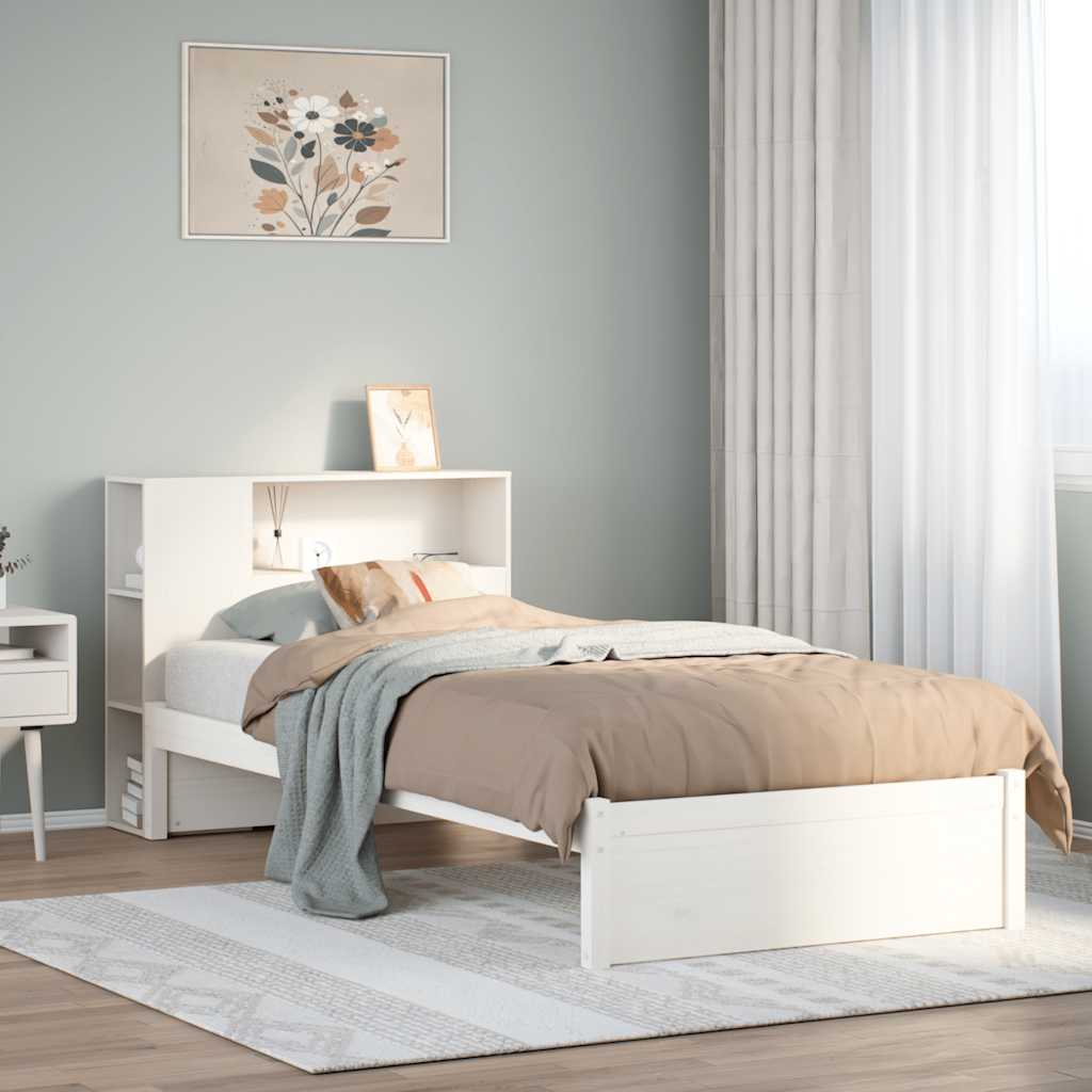 seng med reol uden madras 75x190 cm massivt fyrretræ hvid